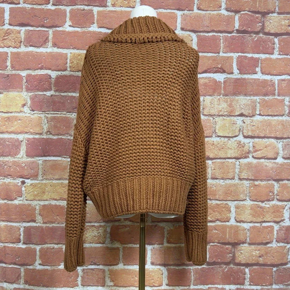 Free People‎ Chunky Knit Cotton Pullover Sweater Brown Mock Neck  Size  S/P